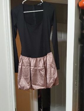 Fashion Nova Black Long Sleeve Dress with Blush Pink Bubble Skirt